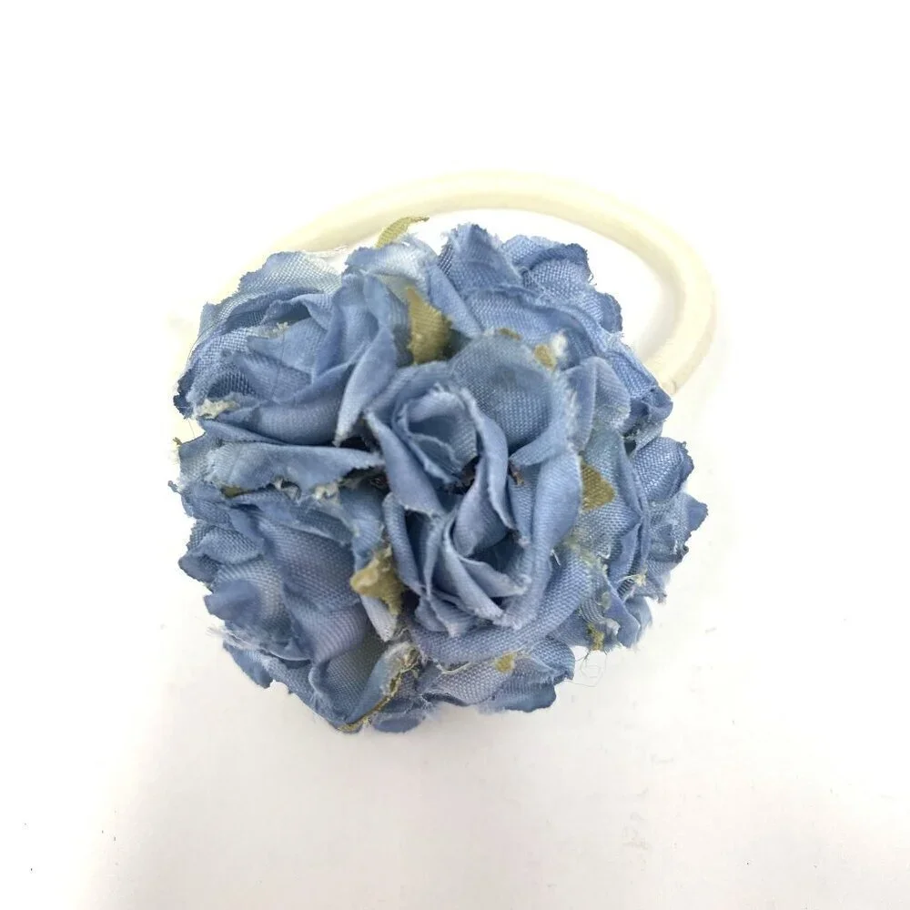 Set of 2 Rosette Elastic Ponytail Holder Blue Light Pink Hair Accessory Girls